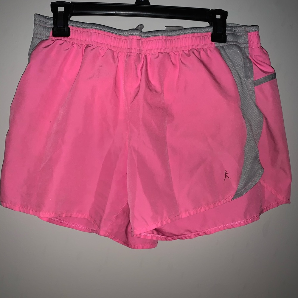Pink and gray athletic shorts